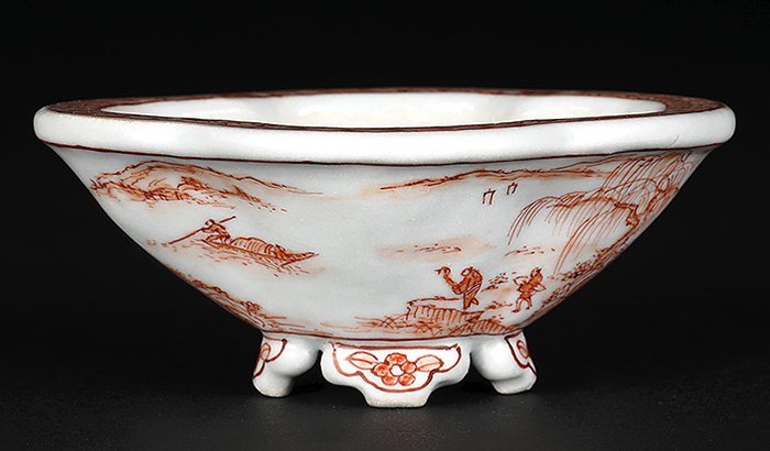 月之輪正泉赤絵舟訪友図木瓜式鉢