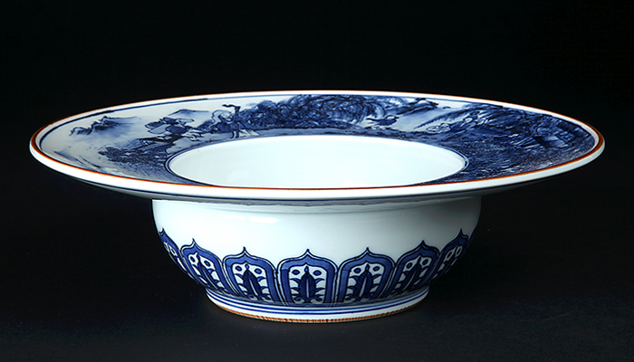 北村賀善染付山水図丸皿