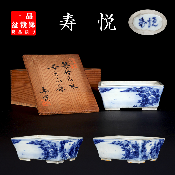 寿悦染付山水図長方鉢