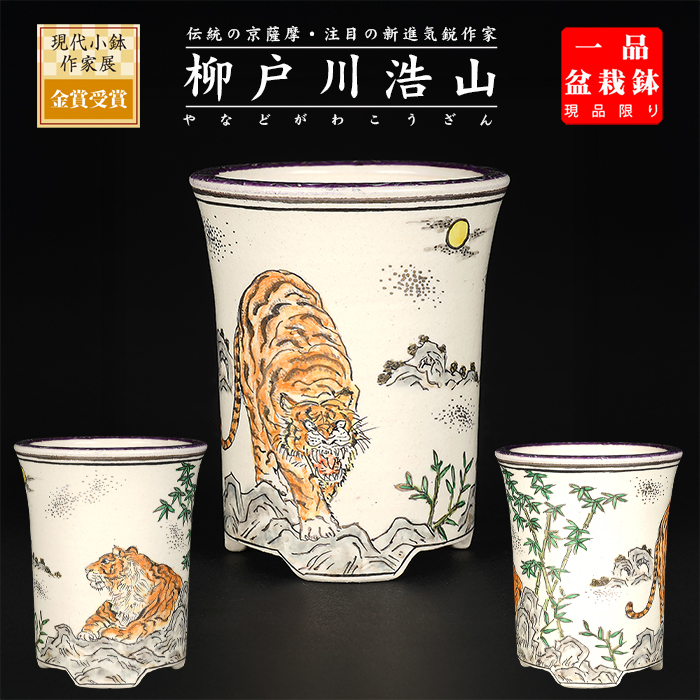柳戸川浩山虎図丸鉢
