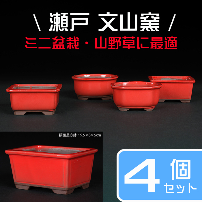瀬戸焼文山窯赤釉小鉢4点セット