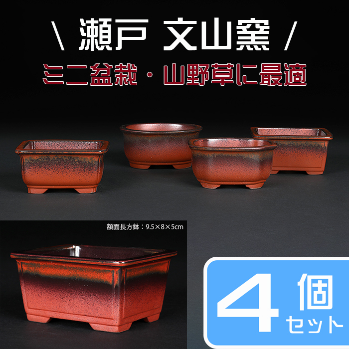 瀬戸焼文山窯赤釉窯変小鉢4点セット