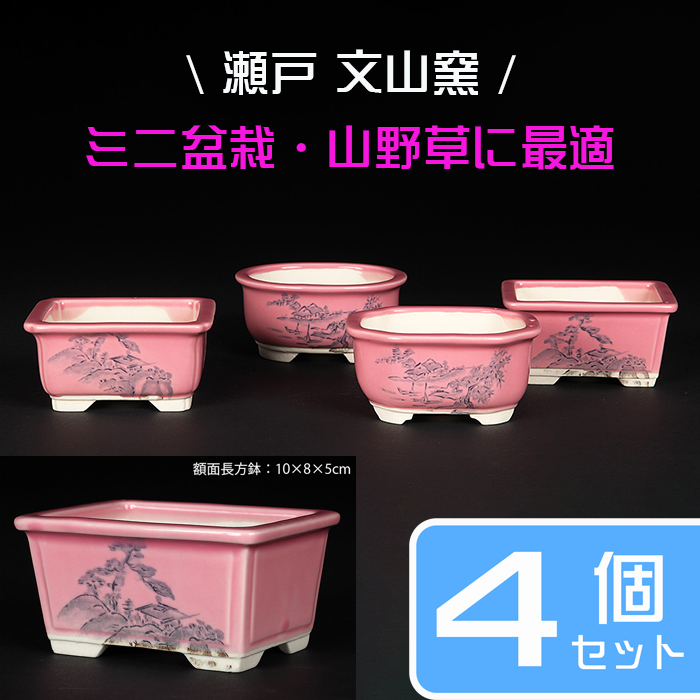 瀬戸焼文山窯色絵鉢4点セット（桃）